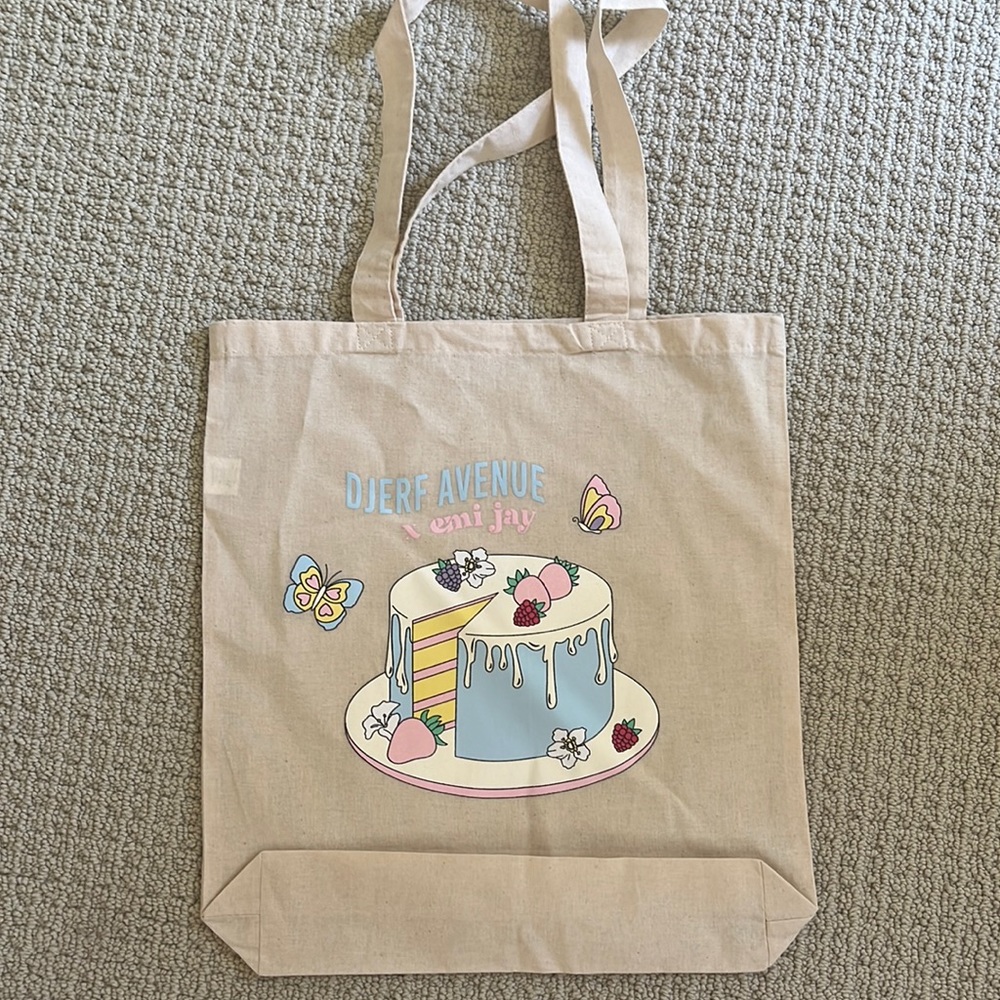Djerf Avenue x Emi Jay tote bag and stickers